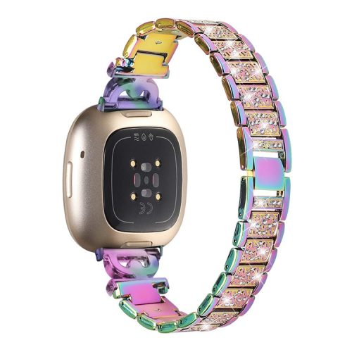 3-Bead Rhinestone Decor Smartwatch Strap for Fitbit Versa 3 / Sense , Stainless Steel Watch Band Replacement - Multi-color