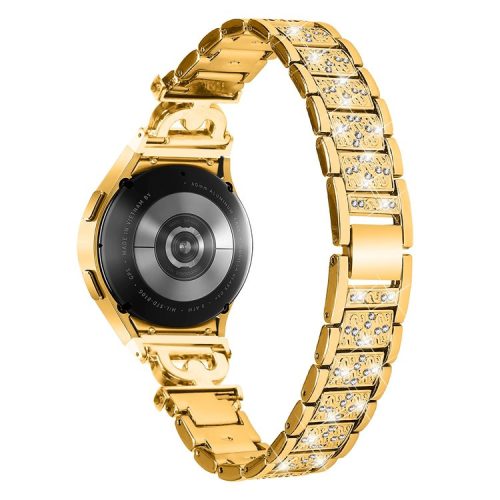 Stainless Steel Band for Samsung Galaxy Watch6 40mm 44mm / Watch6 Classic 43mm 47mm / Watch 5 40mm 44mm / Watch4 40mm 44mm , 3-Bead Rhinestone Decor Watch Strap with Connector - Gold