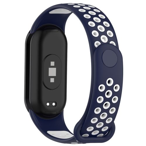 For Xiaomi Mi Band 9 NFC / Mi Band 9 / Smart Band 8 NFC / Smart Band 8 Silicone Watch Bands Strap with Silicone Connector - Midnight Blue+White