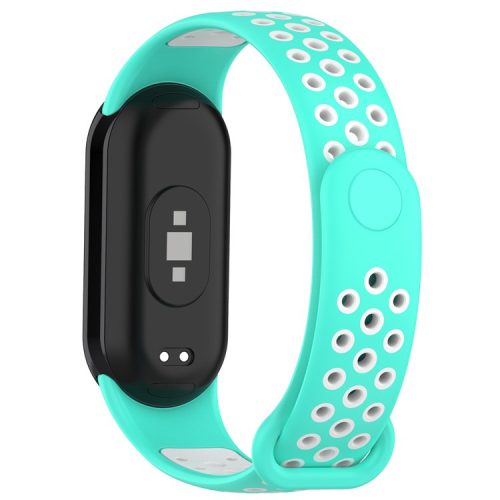 For Xiaomi Mi Band 9 NFC / Mi Band 9 / Smart Band 8 NFC / Smart Band 8 Silicone Watch Bands Strap with Silicone Connector - Cyan+White