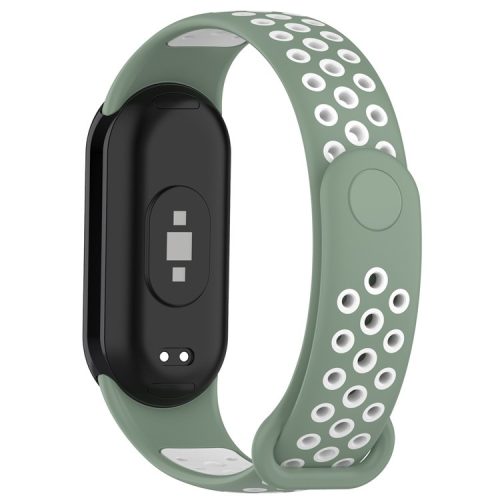 For Xiaomi Mi Band 9 NFC / Mi Band 9 / Smart Band 8 NFC / Smart Band 8 Silicone Watch Bands Strap with Silicone Connector - Light Green+White