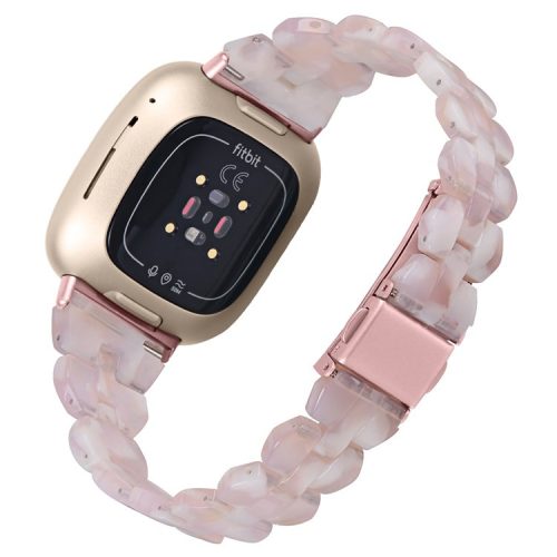 For Fitbit Versa 4 / Sense 2 Replacement Resin Watch Strap Quick Release Watch Band with Folding Clasp - Pink Flower