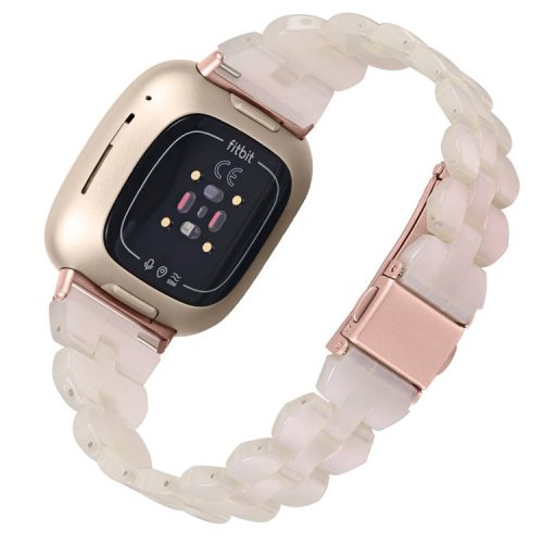 For Fitbit Versa 4 / Sense 2 Replacement Resin Watch Strap Quick Release Watch Band with Folding Clasp - Light Pink