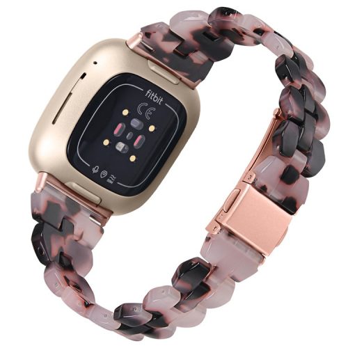 For Fitbit Versa 4 / Sense 2 Replacement Resin Watch Strap Quick Release Watch Band with Folding Clasp - Pink / Black