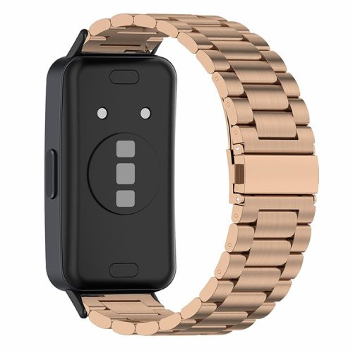 For Huawei Band 8 / Band 8 NFC / Band 9 / Band 9 NFC Smartwatch Strap Repair Part Watch Strap 3-Bead Stainless Steel Band Replacement - Rose Gold