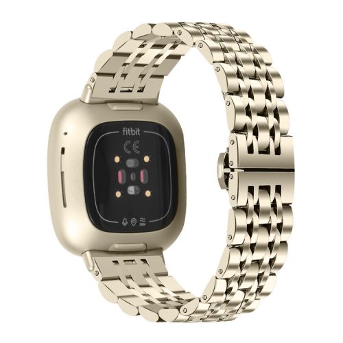 For Fitbit Sense 2 / Versa 4 Stainless Steel Watch Band Stylish 7 Beads Design Replacement Wrist Strap - Champagne Gold