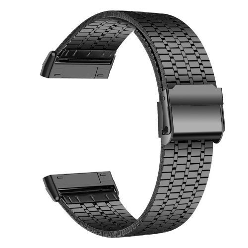 For Fitbit Versa 4 / Sense 2 Stainless Steel 7-Beads Watch Band Dual Buckle Replacement Wrist Strap - Black