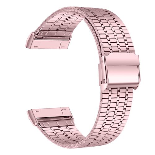 For Fitbit Versa 4 / Sense 2 Stainless Steel 7-Beads Watch Band Dual Buckle Replacement Wrist Strap - Rose Pink