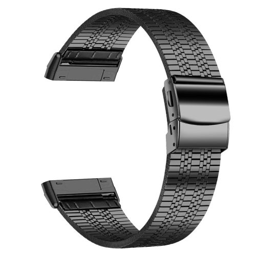 For Fitbit Versa 4 / Sense 2 Smart Watch Band 5 Beads Stainless Steel Replacement Wrist Strap - Black