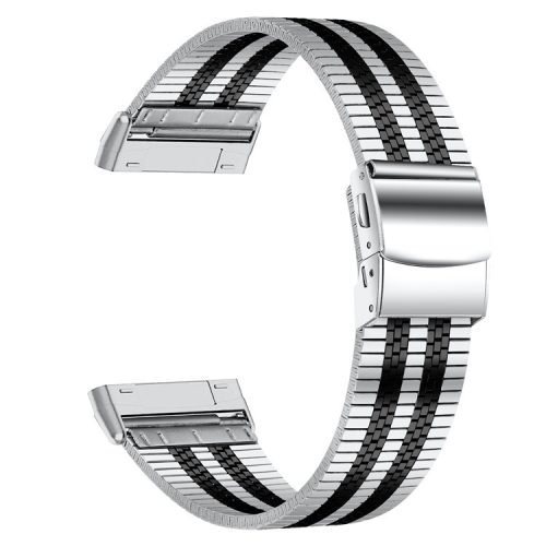 For Fitbit Versa 4 / Sense 2 Stylish 5 Beads Stainless Steel Watch Band Replacement Wrist Strap - Silver / Black