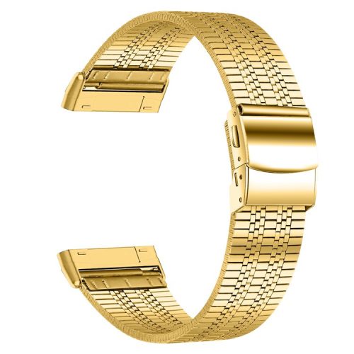 For Fitbit Versa 4 / Sense 2 Stylish 5 Beads Stainless Steel Watch Band Replacement Wrist Strap - Gold