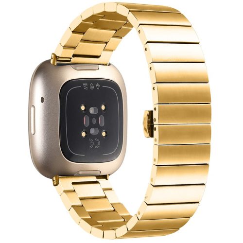 For Fitbit Versa 4 / Sense 2 Stainless Steel Watch Band Butterfly Buckle Replacement Strap - Gold