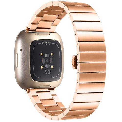 For Fitbit Versa 4 / Sense 2 Stainless Steel Watch Band Butterfly Buckle Replacement Strap - Rose Gold