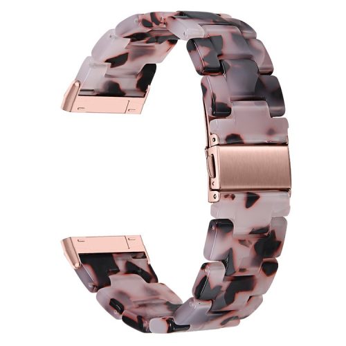 For Fitbit Versa 4 / Sense 2 Resin Watch Band Strap Adjustable Bracelet with Stainless Steel Buckle - Pink / Black