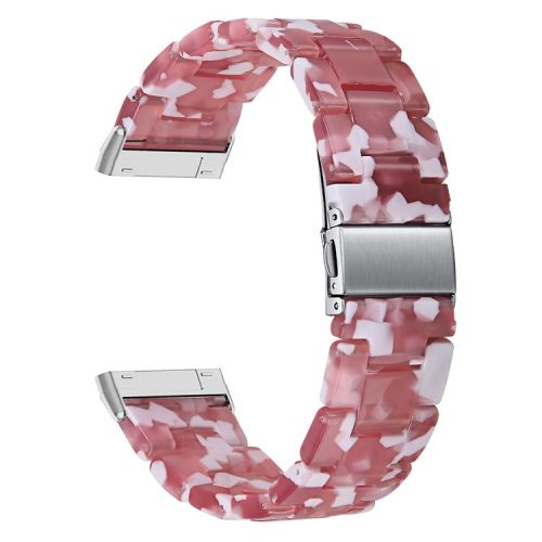 For Fitbit Versa 4 / Sense 2 Resin Watch Band Strap Adjustable Bracelet with Stainless Steel Buckle - Red Flower