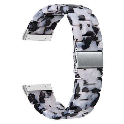 For Fitbit Versa 4 / Sense 2 Resin Watch Band Strap Adjustable Bracelet with Stainless Steel Buckle - Black / White