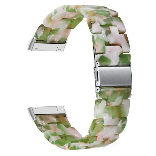 For Fitbit Versa 4 / Sense 2 Resin Watch Band Strap Adjustable Bracelet with Stainless Steel Buckle - Green / White