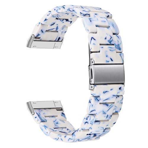 For Fitbit Versa 4 / Sense 2 Resin Watch Band Strap Adjustable Bracelet with Stainless Steel Buckle - Blue / White