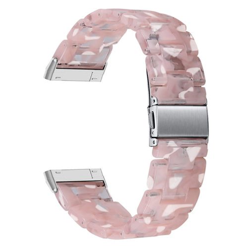 For Fitbit Versa 4 / Sense 2 Resin Watch Band Strap Adjustable Bracelet with Stainless Steel Buckle - Transparent Pink