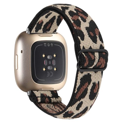 For Fitbit Versa 4 / Sense 2 Adjustable Elastic Watch Strap Universal Watch Band with Buckle - Leopard