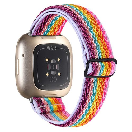 For Fitbit Versa 4 / Sense 2 Adjustable Elastic Watch Strap Universal Watch Band with Buckle - Rainbow