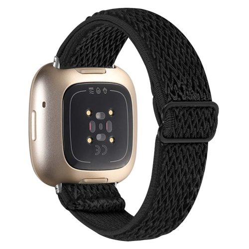 For Fitbit Versa 4 / Sense 2 Adjustable Elastic Watch Strap Universal Watch Band with Buckle - Black