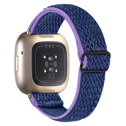 For Fitbit Versa 4 / Sense 2 Adjustable Elastic Watch Strap Universal Watch Band with Buckle - Purple+Blue