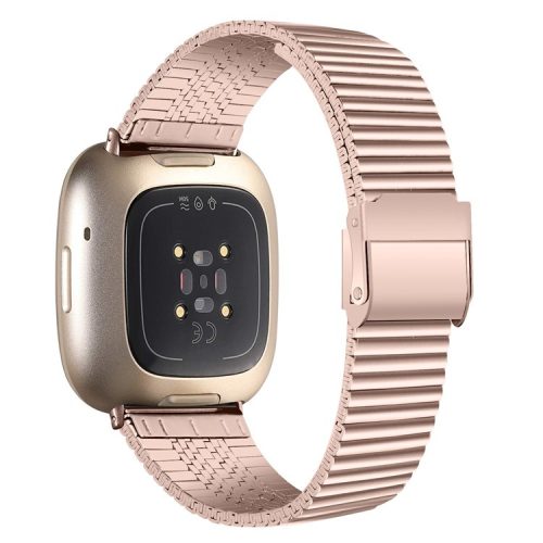 For Fitbit Versa 4 / Sense 2 Adjustable Stainless Steel Watch Band Replacement Wrist Strap - Pink Gold