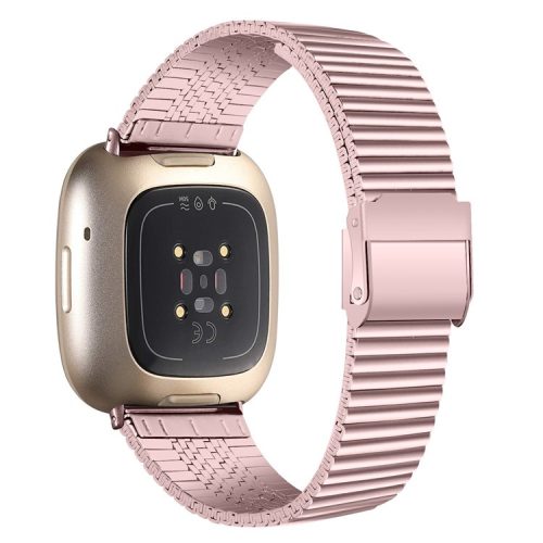 For Fitbit Versa 4 / Sense 2 Adjustable Stainless Steel Watch Band Replacement Wrist Strap - Rose Pink