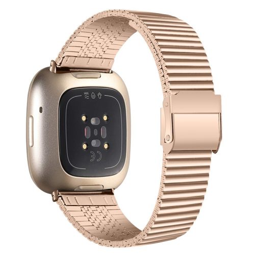 For Fitbit Versa 4 / Sense 2 Adjustable Stainless Steel Watch Band Replacement Wrist Strap - Rose Gold