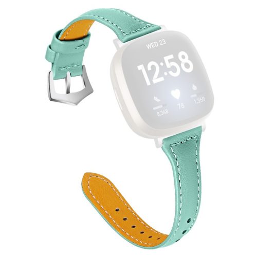 For Fitbit Versa 4 / Sense 2 Genuine Cow Leather Watch Band 20mm Slim Watch Strap - Teal Green