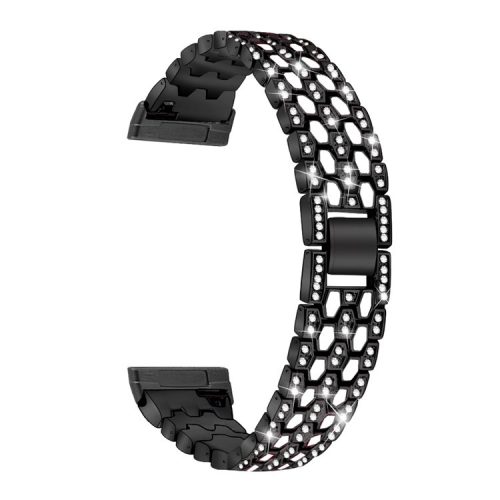 For Fitbit Versa 4 / Sense 2 Dispensing Rhinestone Decor Watch Band 5-Bead Zinc Alloy Metal Bracelet - Black / White