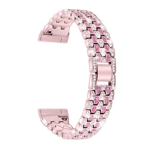 For Fitbit Versa 4 / Sense 2 Dispensing Rhinestone Decor Watch Band 5-Bead Zinc Alloy Metal Bracelet - Rose Pink / Rose