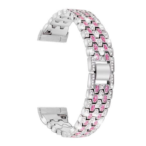 For Fitbit Versa 4 / Sense 2 Dispensing Rhinestone Decor Watch Band 5-Bead Zinc Alloy Metal Bracelet - Silver / Rose