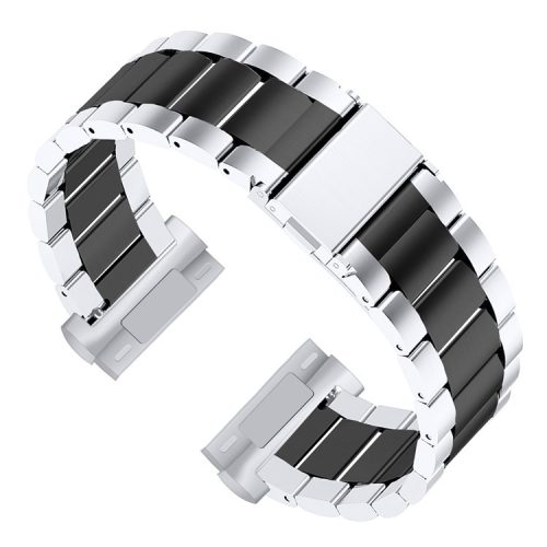 For Fitbit Versa 4 / Sense 2 Stylish 3 Beads Stainless Steel Smart Watch Band Replacement Wrist Strap - Silver / Black