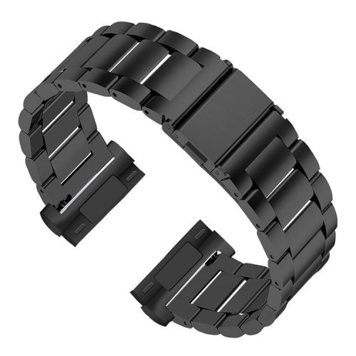 For Fitbit Versa 4 / Sense 2 Smart Watch Replacement Band 3 Beads Stainless Steel Wrist Strap - Black