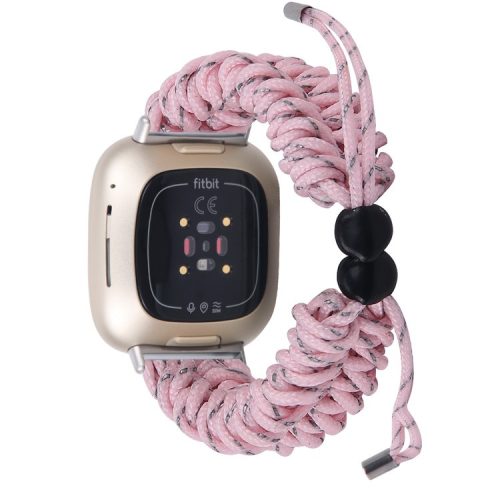 For Fitbit Versa 4 / Sense 2 Smart Watch Band Adjustable Braided Wrist Strap - Pink / Grey