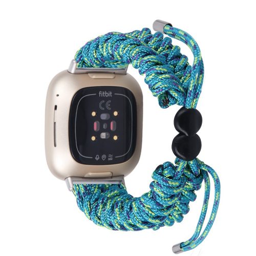 For Fitbit Versa 4 / Sense 2 Smart Watch Band Adjustable Braided Wrist Strap - Blue / Green