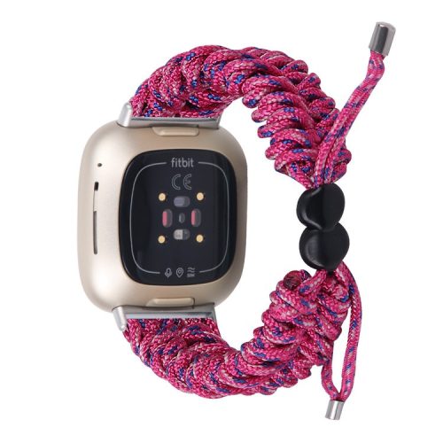 For Fitbit Versa 4 / Sense 2 Smart Watch Band Adjustable Braided Wrist Strap - Rose / Blue