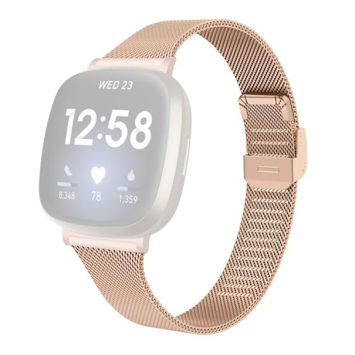 For Fitbit Versa 4 / Sense 2 Watch Strap Stainless Steel Milanese Smart Band Watch Strap Replacement - Rose Gold