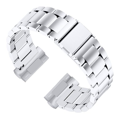 For Fitbit Versa 4 / Sense 2 Watch Strap Stainless Steel 3-Bead Smart Band Strap Replacement - Silver