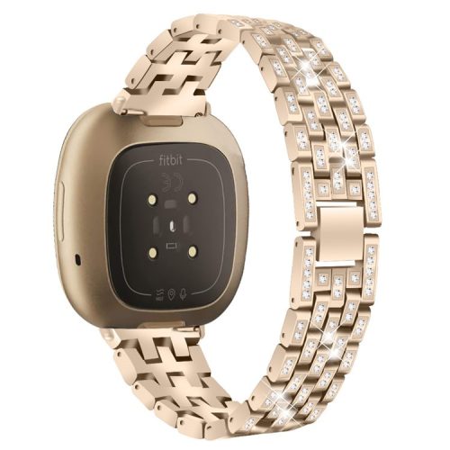 For Fitbit Versa 4 / Sense 2 Rhinestones Decor Zinc Alloy Strap Replacement Smartwatch Band - Vintage Gold