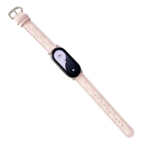 Replacement Watch Band for Xiaomi Mi Band 9 NFC / Mi Band 9 / Smart Band 8 NFC / Smart Band 8 Genuine Cow Leather Grids Pattern Watch Strap - Pink