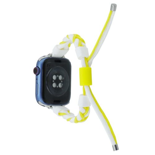 Watch Strap for Apple Watch Series 10 42mm / 9 8 7 41mm / SE (2023) SE (2022) SE 6 5 4 40mm / 3 2 1 38mm Watch Strap Silicone Loop Braided Nylon Wristband - White+Yellow