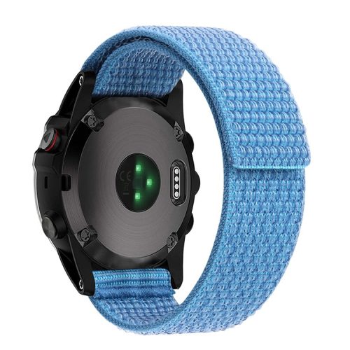 For Garmin Tactix 7 Pro / Fenix 7X / Fenix 6X Pro Stitching Watch Strap 26mm Adjustable Loop Nylon Wrist Band - Sky Blue