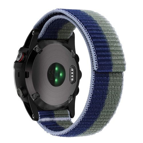 For Garmin Tactix 7 Pro / Fenix 7X / Fenix 6X Pro Stitching Watch Strap 26mm Adjustable Loop Nylon Wrist Band - Green+Blue