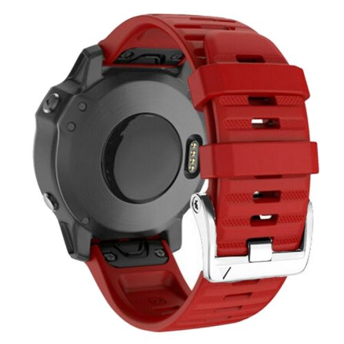 For Garmin Tactix 7 Pro / Fenix 7X / Fenix 6X Pro 26mm Watch Band Silicone Wrist Strap with Steel Silver Buckle - Red