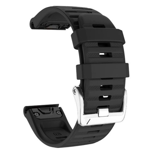 For Garmin Tactix 7 Pro / Fenix 7X / Fenix 6X Pro 26mm Watch Band Silicone Wrist Strap with Steel Silver Buckle - Black