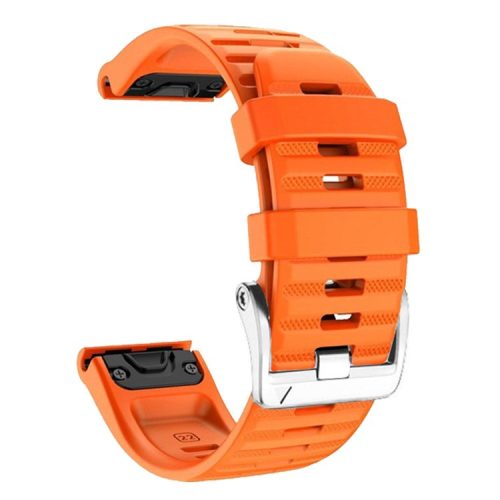 For Garmin Tactix 7 Pro / Fenix 7X / Fenix 6X Pro 26mm Watch Band Silicone Wrist Strap with Steel Silver Buckle - Orange