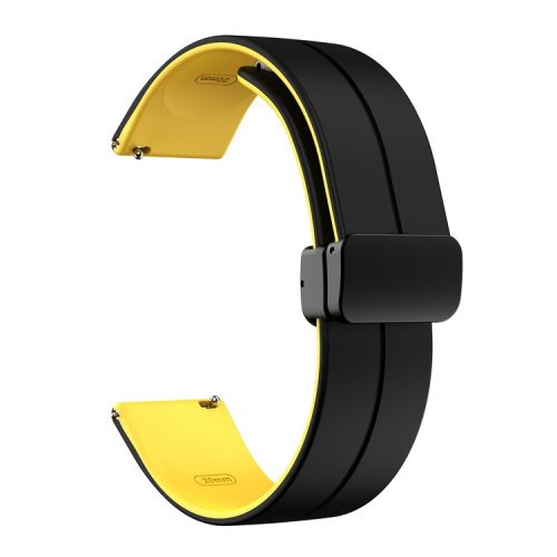 Watch Band for Huawei Watch 4 / Watch 4 Pro / Watch 3 / Watch 3 Pro , 22mm Silicone Dual Color Strap with Black Magnetic Folding Buckle - Black+Yellow